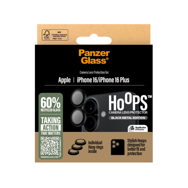 PanzerGlass Hoops Lens Screen Protector - Apple iPhone 16 / iPhone 16 Plus - Black (1283)