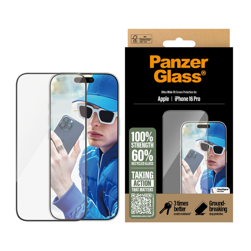 PanzerGlass Screen Protector Ultra Wide Fit - Apple iPhone 16 Pro - Black (2862)