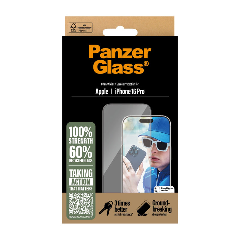 PanzerGlass Screen Protector Ultra Wide Fit - Apple iPhone 16 Pro - Black (2862)