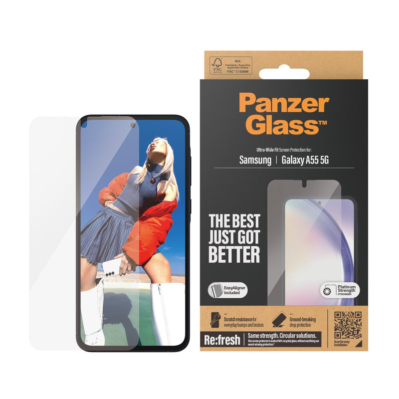 PanzerGlass Screen Protector Ultra Wide Fit With EasyAligner - Samsung Galaxy A55 5G - Clear (7358)