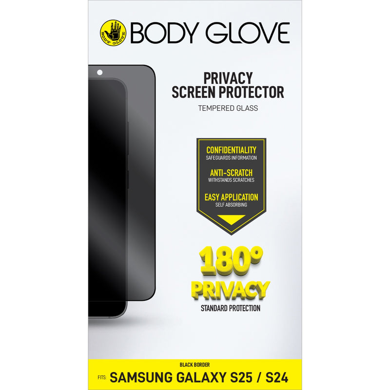 Body Glove Privacy Tempered Glass Screen Protector - Samsung Galaxy S25 - Black Border (BGSGPTG-GXS25)