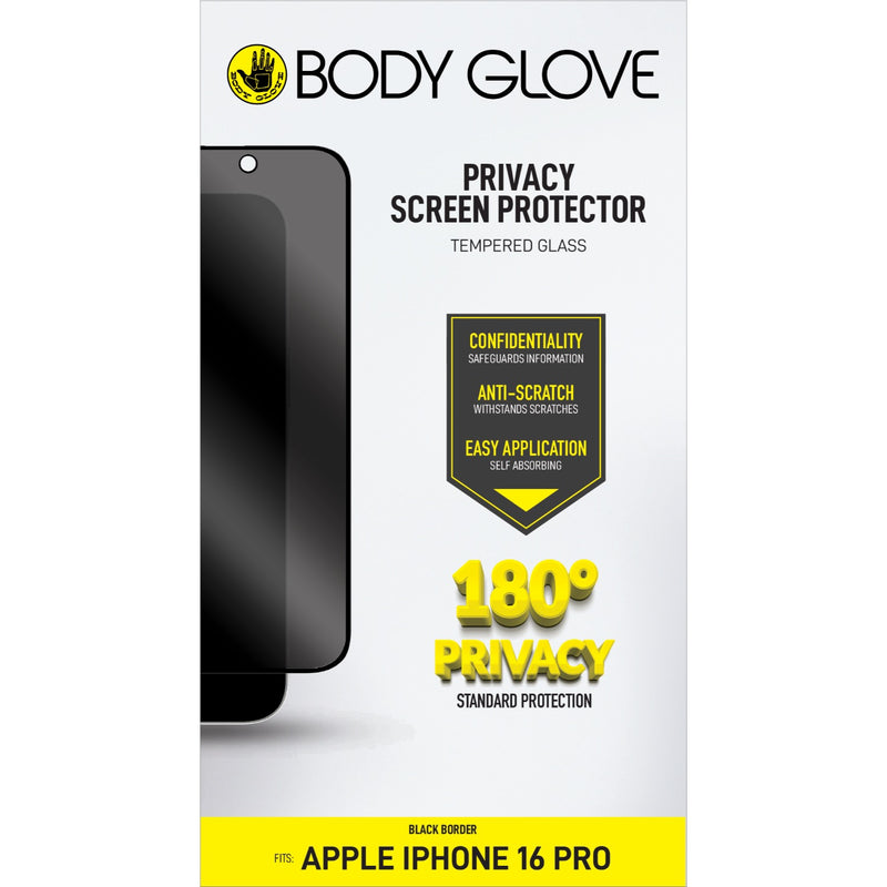 Body Glove Privacy Tempered Glass Screen Protector - Apple iPhone 16 Pro - Black Border (BGSGPTG-IP16PR)