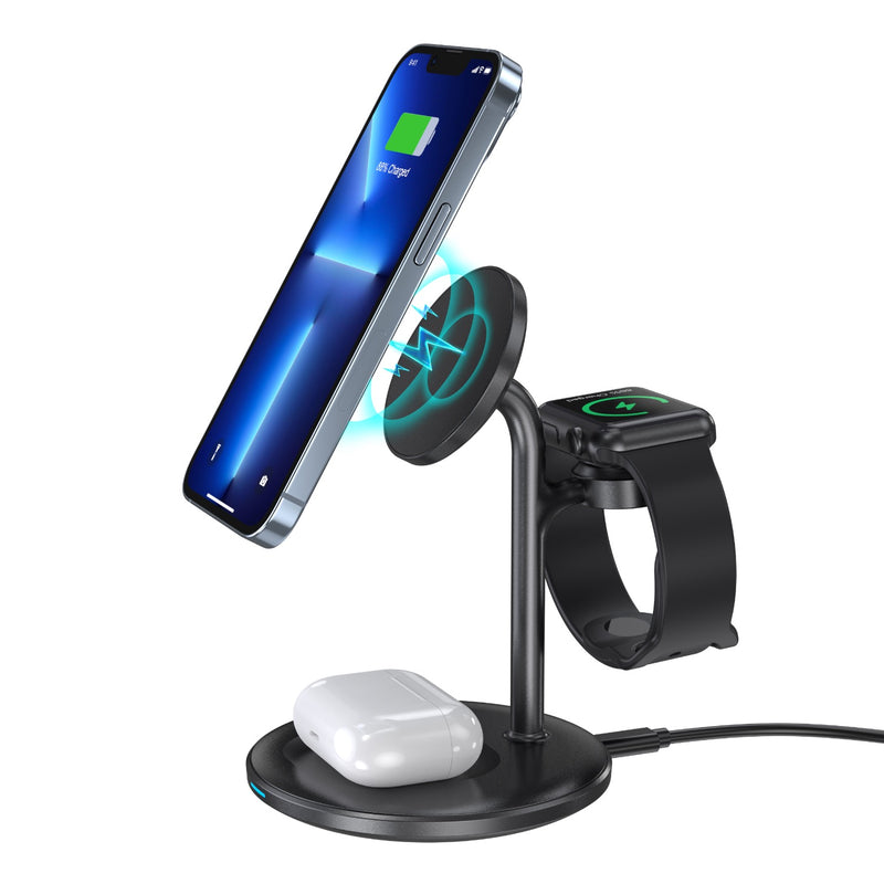 Choetech Fast Wireless 3 In 1 Magnetic Charging Stand T585-F 15W - Black (CHO-T585-F-BK)