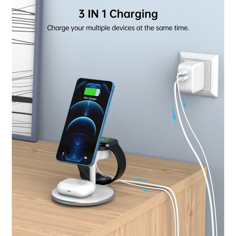 Choetech Fast Wireless 3 In 1 Charger 15W - White (CHO-T586-F-BK)