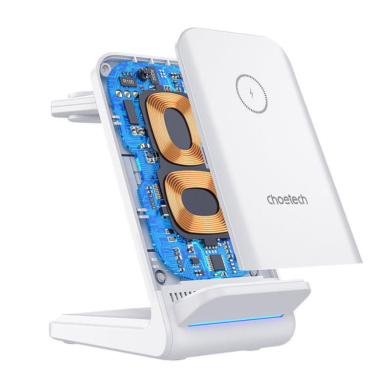 Choetech Fast Wireless 4 In 1 Magnetic Charging Stand T608-F 15W - White (CHO-T608-F-WH)