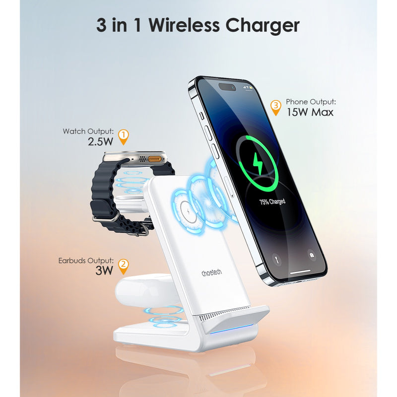 Choetech Fast Wireless 4 In 1 Magnetic Charging Stand T608-F 15W - White (CHO-T608-F-WH)