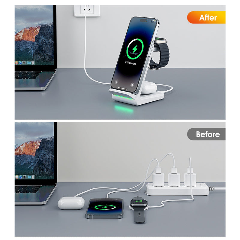 Choetech Fast Wireless 4 In 1 Magnetic Charging Stand T608-F 15W - White (CHO-T608-F-WH)