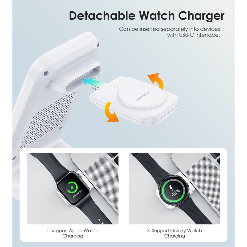 Choetech Fast Wireless 4 In 1 Magnetic Charging Stand T608-F 15W - White (CHO-T608-F-WH)