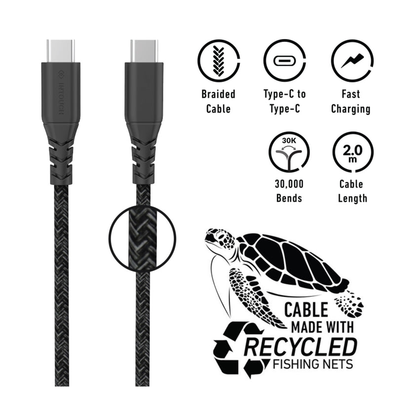 INTOUCH Type-C To Type-C Recycled Braided Cable 2 Metre - Black (IT-CSC4008)