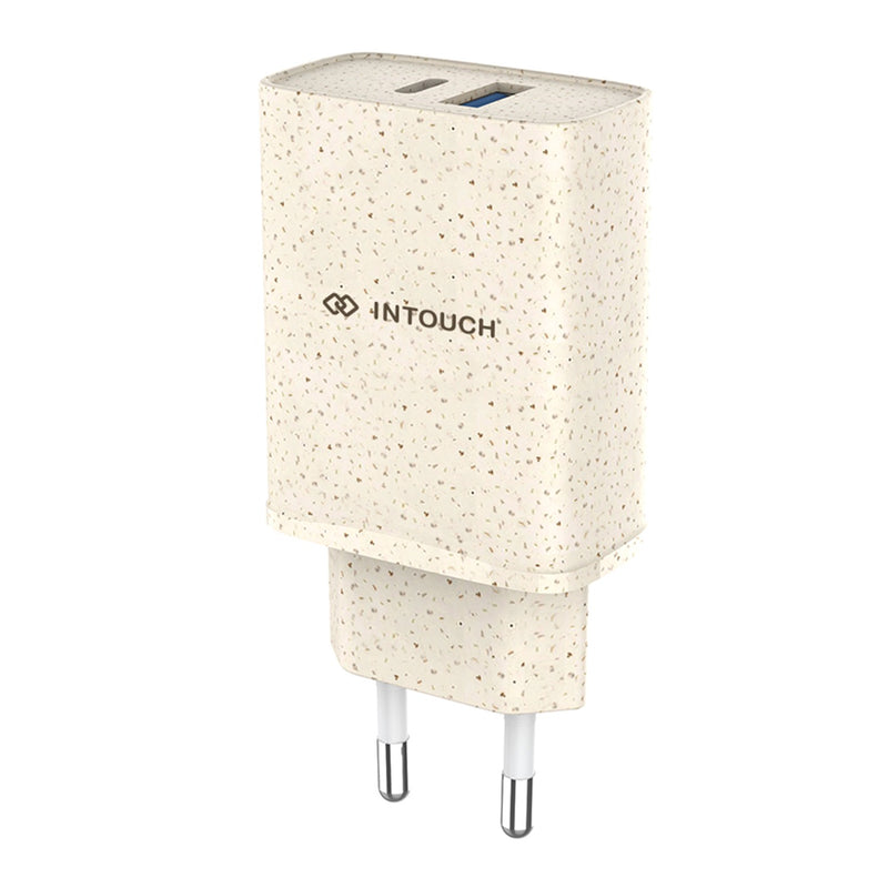 INTOUCH 2 Port PD/USB Eco Wall Charger 20W - Wheat Straw (IT-TCU4010)