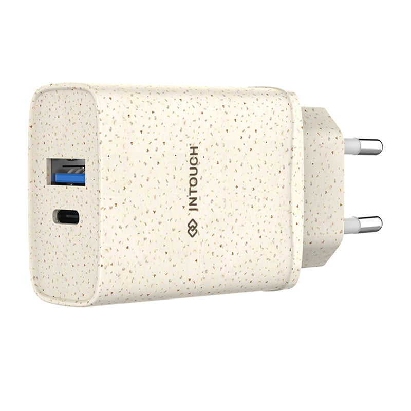 INTOUCH 2 Port PD/USB Eco Wall Charger 20W - Wheat Straw (IT-TCU4010)