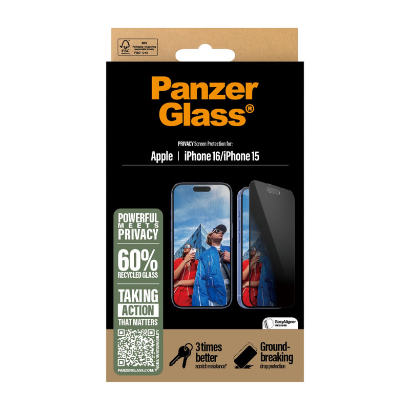 PanzerGlass Privacy Screen Protector Ultra Wide Fit - Apple iPhone 16 / iPhone 15 (P2861)