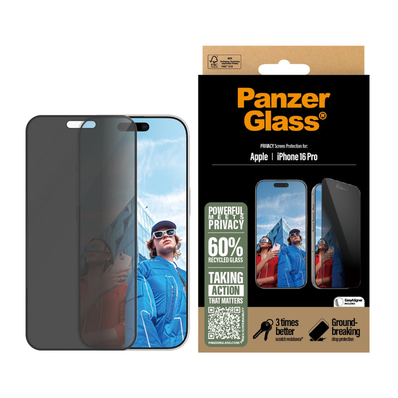 PanzerGlass Privacy Screen Protector Ultra Wide Fit - Apple iPhone 16 Pro - Black (P2862)