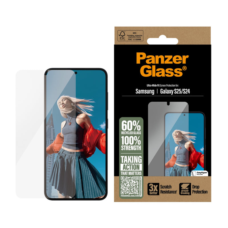 PanzerGlass Screen Protector Ultra Wide Fit - Samsung Galaxy S25 - Clear (PGRNUWFG38388)