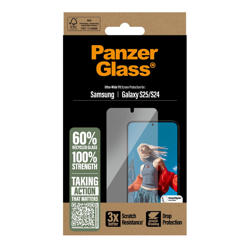 PanzerGlass Screen Protector Ultra Wide Fit - Samsung Galaxy S25 - Clear (PGRNUWFG38388)