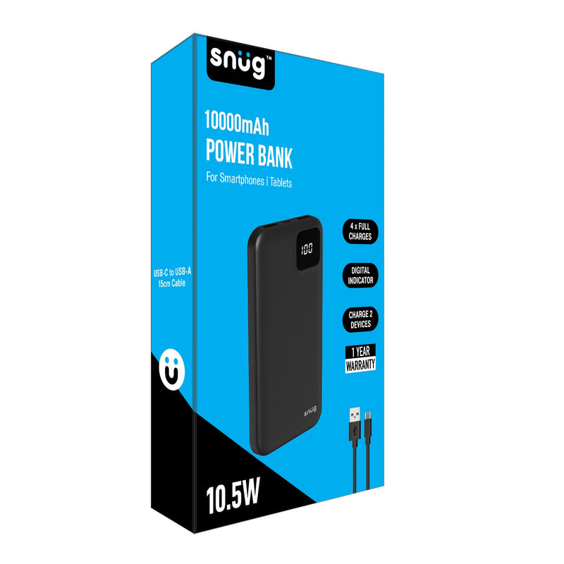 Snug Square Digital Powerbank - 10000mAh - Black (SNPB-10000-SQ)