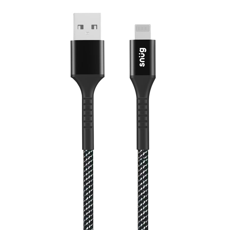 Snug USB To MFI Lightning Nylon Braid Cable 12W - 1.2 Meter - Black/Silver (SNPW-CABNMFIU-B)