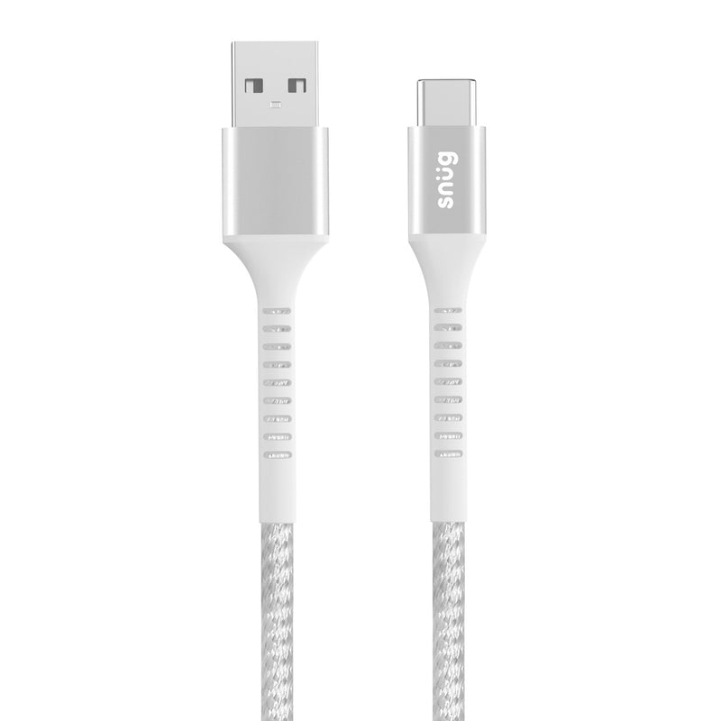 Snug USB To Type-C Nylon Braided Cable 10W - 1.2 Metre - White/Silver (SNPW-CABNTYCU-W)