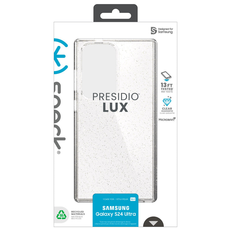 Speck Presidio Lux Clear Glitter Case - Samsung Galaxy S24 Ultra - Clear With Gold Glitter