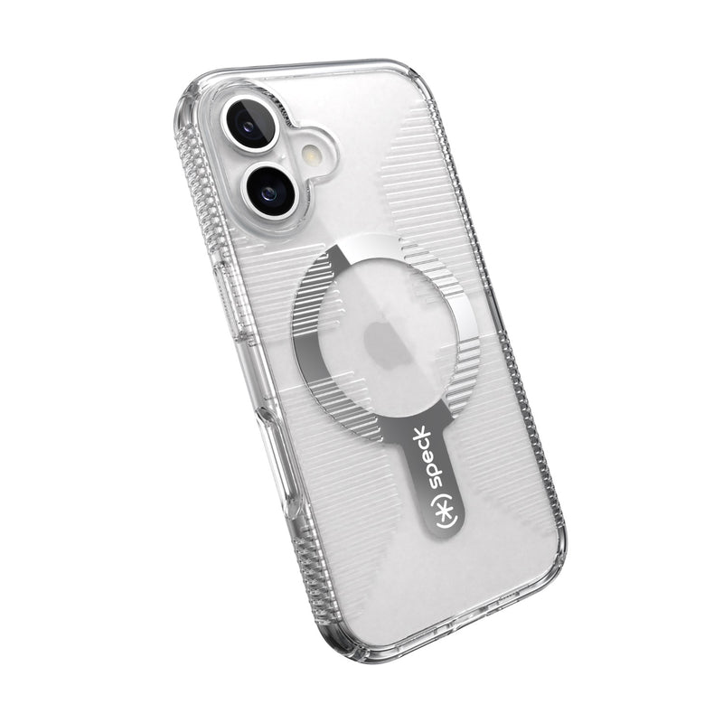 Speck Gemshell Grip MagSafe Case - Apple iPhone 16 - Clear & Chrome (SPK150697-5085)