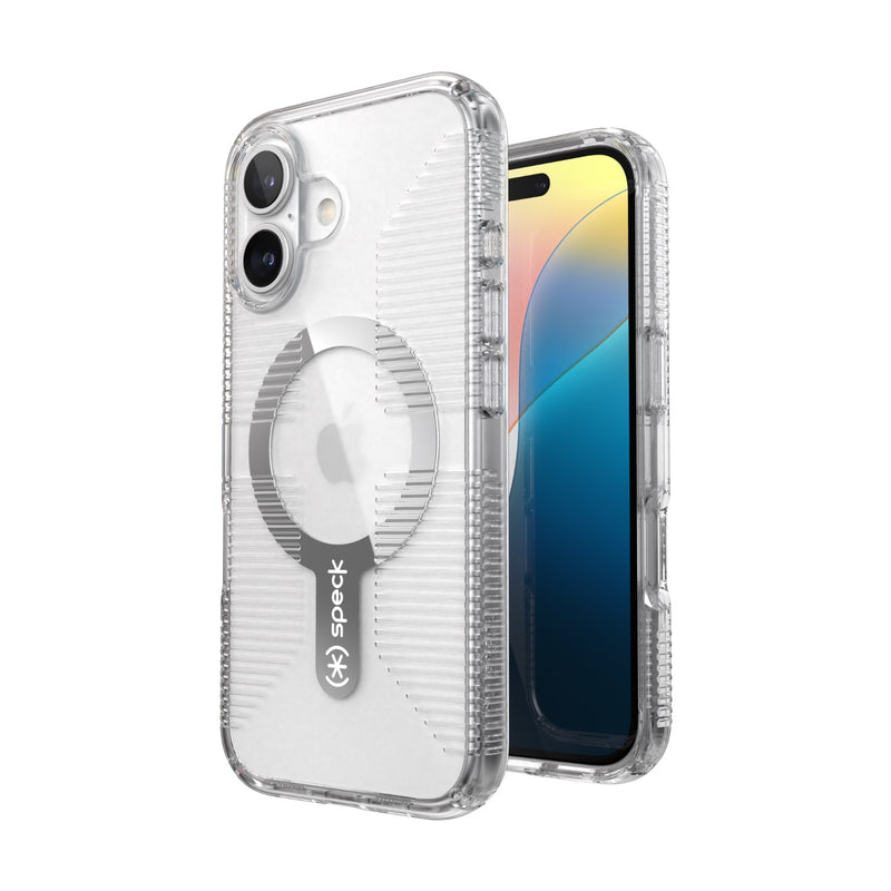 Speck Gemshell Grip MagSafe Case - Apple iPhone 16 - Clear & Chrome (SPK150697-5085)