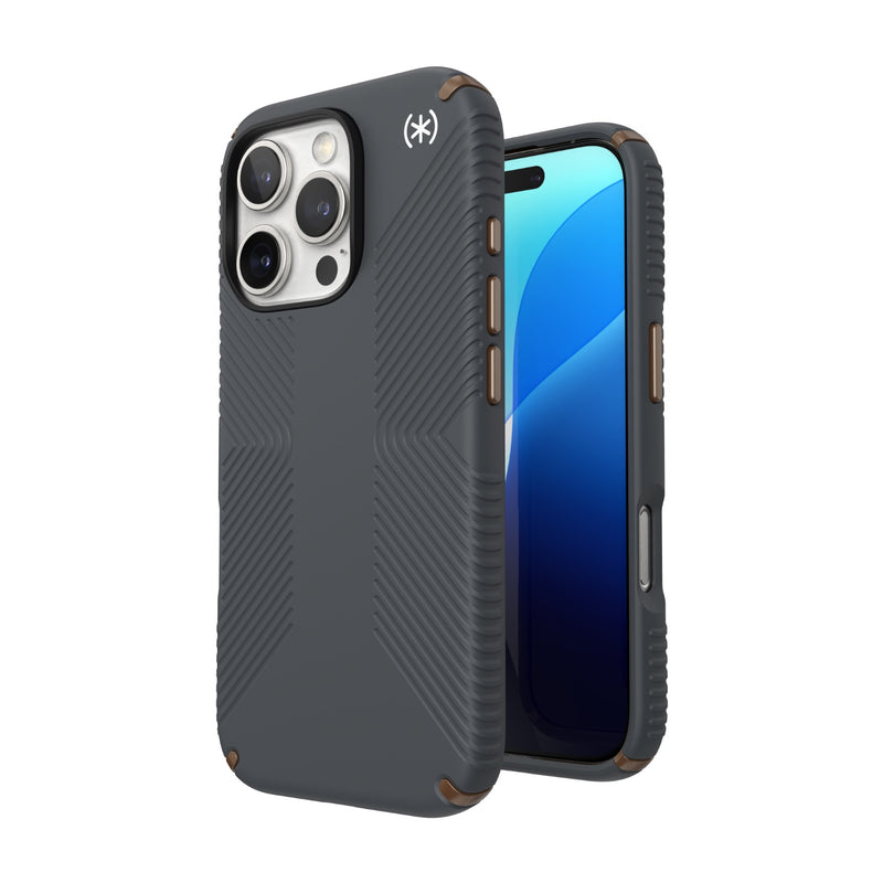 Speck Presidio2 Grip Case - Apple iPhone 16 Pro - Charcoal Grey & Cool Bronze (SPK150778-3212)