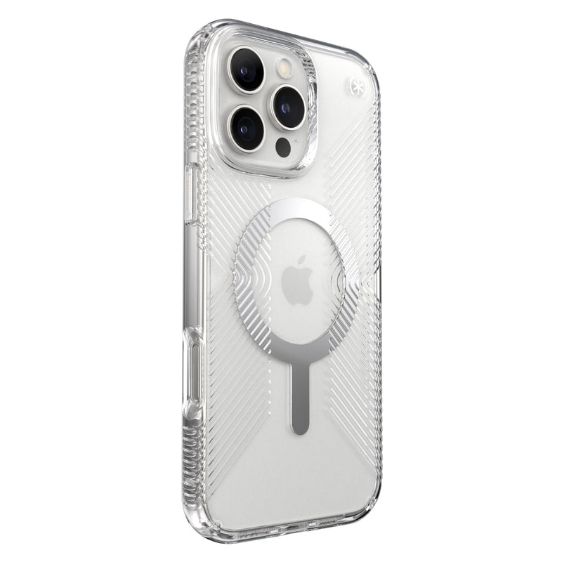 Speck Presidio Perfect Clear Grip MagSafe Case - Apple iPhone 16 Pro Max - Clear & Chrome (SPK150842-3223)