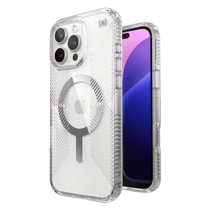 Speck Presidio Perfect Clear Grip MagSafe Case - Apple iPhone 16 Pro Max - Clear & Chrome (SPK150842-3223)