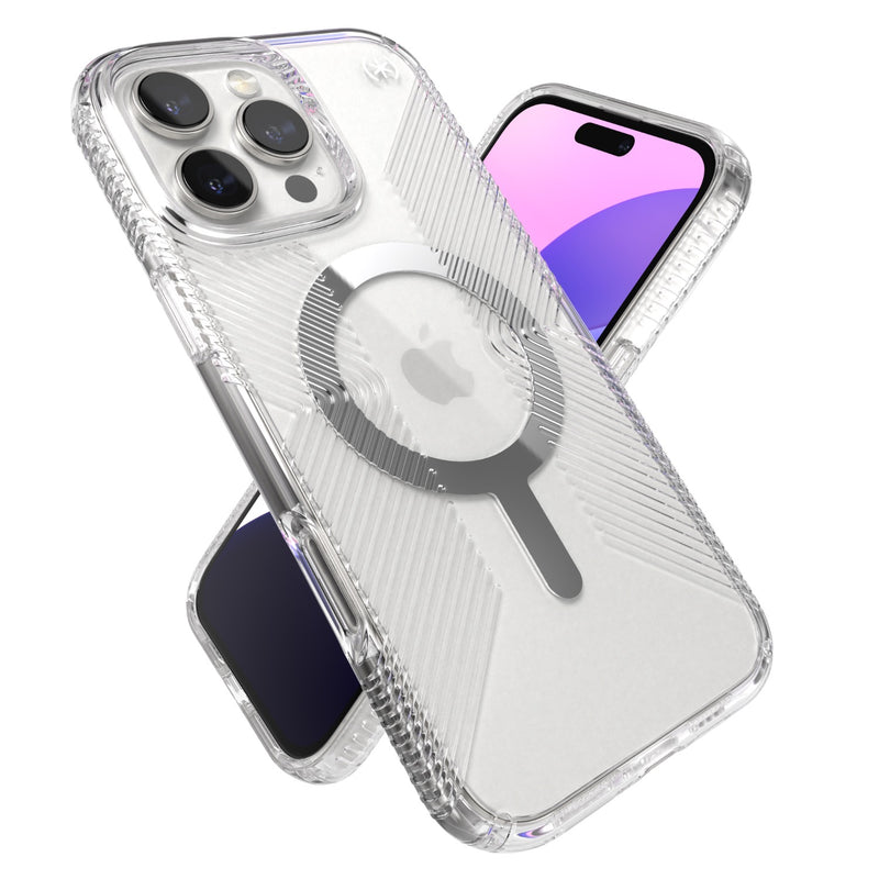 Speck Presidio Perfect Clear Grip MagSafe Case - Apple iPhone 16 Pro Max - Clear & Chrome (SPK150842-3223)