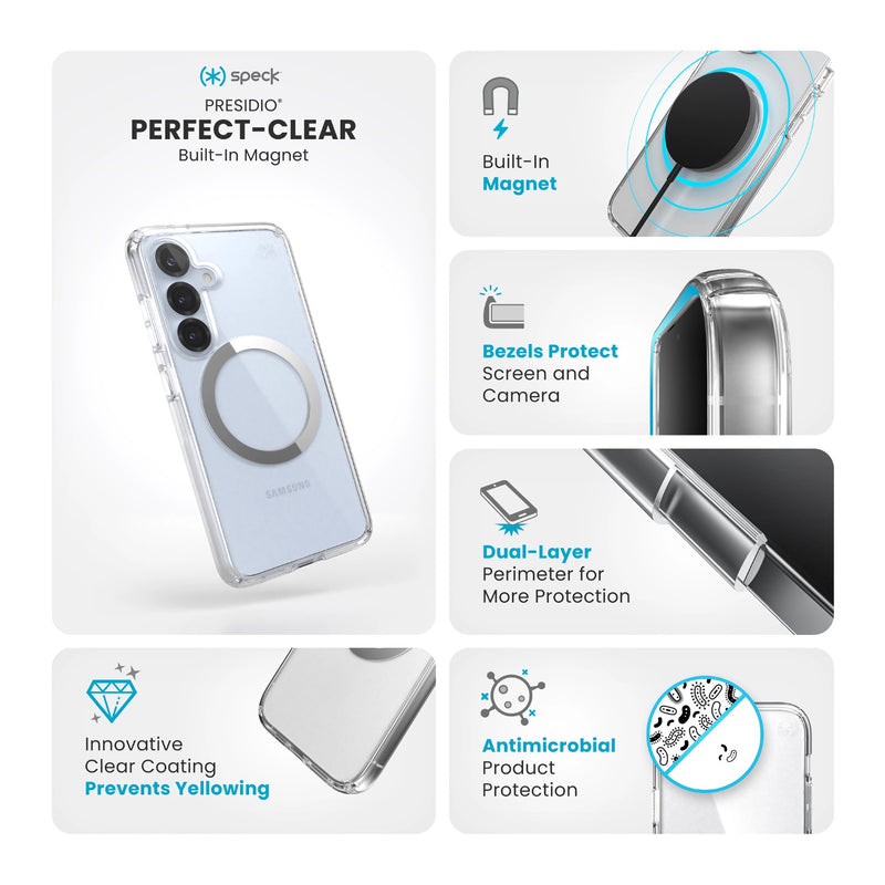 Speck Presidio Perfect Clear Magnet Case - Samsung Galaxy S25 - Clear & Chrome (SPK150873-3199)