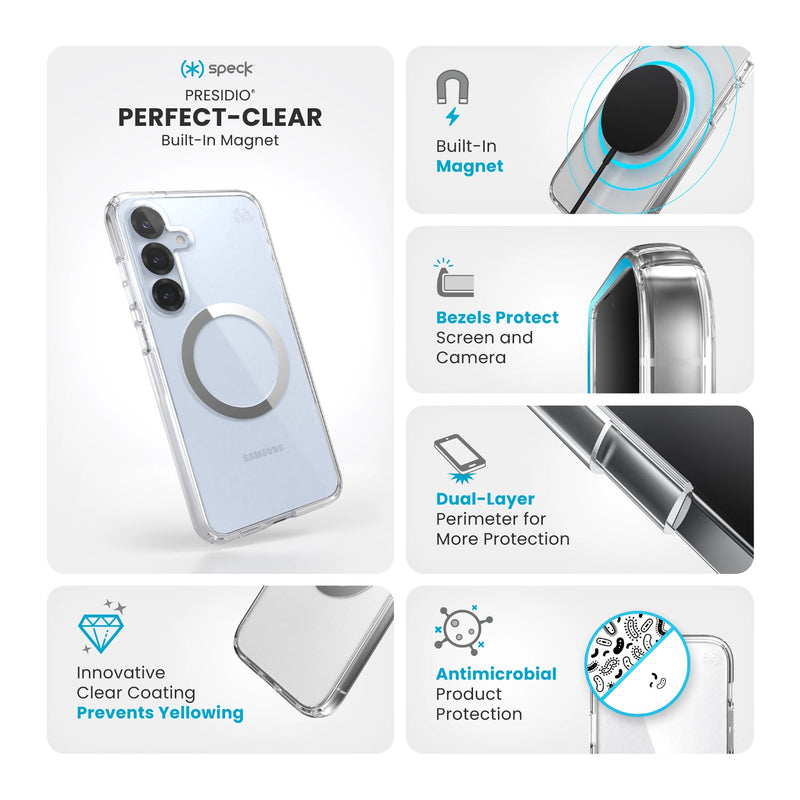 Speck Presidio Perfect Clear Magnet Case - Samsung Galaxy S25+ - Clear & Chrome (SPK150885-3199)