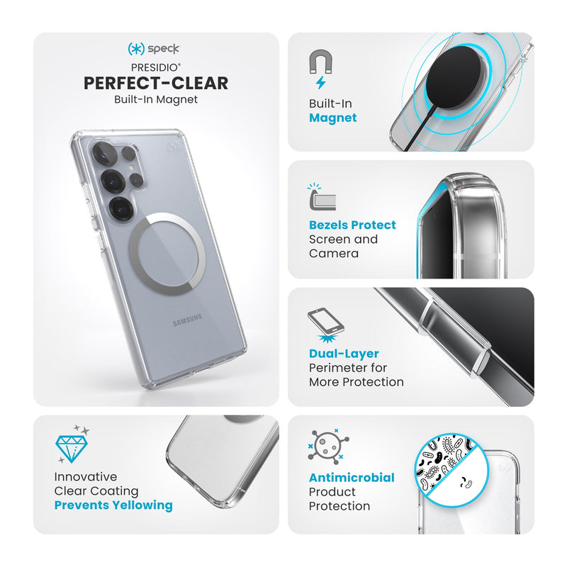 Speck Presidio Perfect Clear Magnet Case - Samsung Galaxy S25 Ultra - Clear & Chrome (SPK150897-3199)